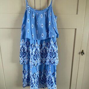 Southern Tide Tiered Blue and White Dress, Size M